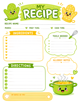 Kids Recipe Template Lime Green Yellow White