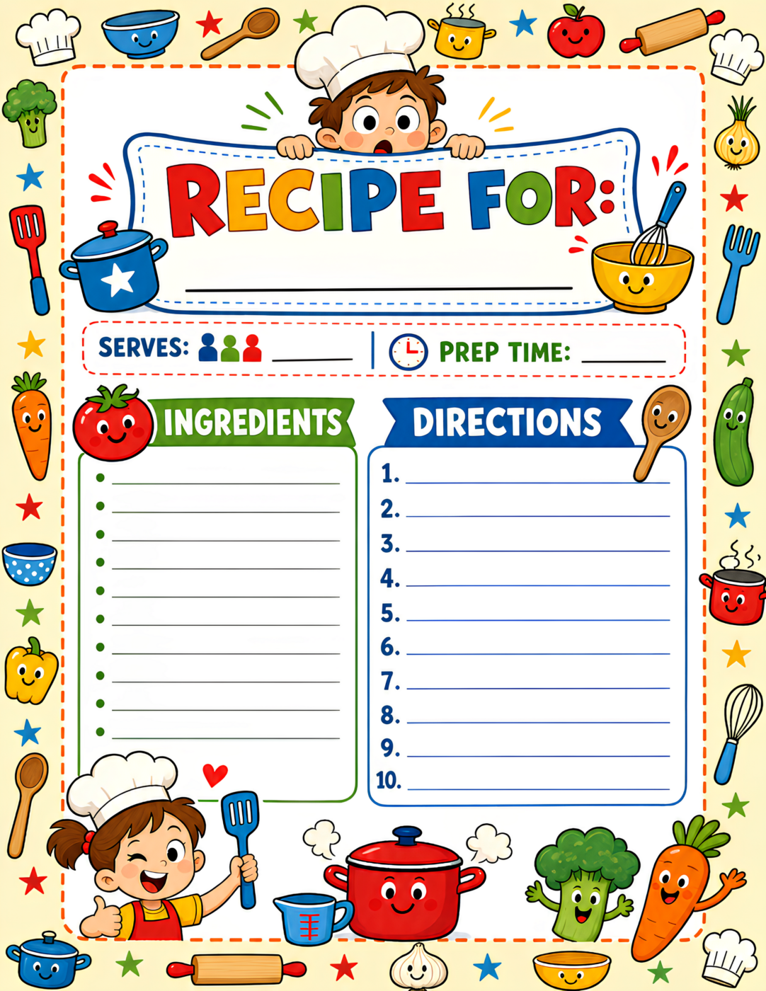 Kids Recipe Template Primary Red Blue Yellow