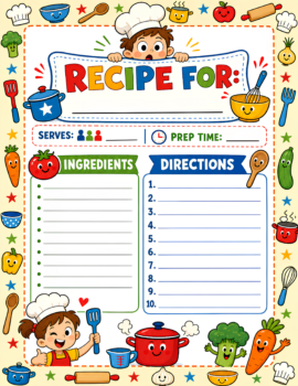 Kids Recipe Template Primary Red Blue Yellow