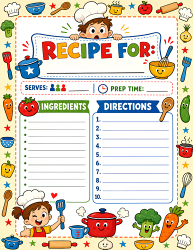 Kids Recipe Template Primary Red Blue Yellow