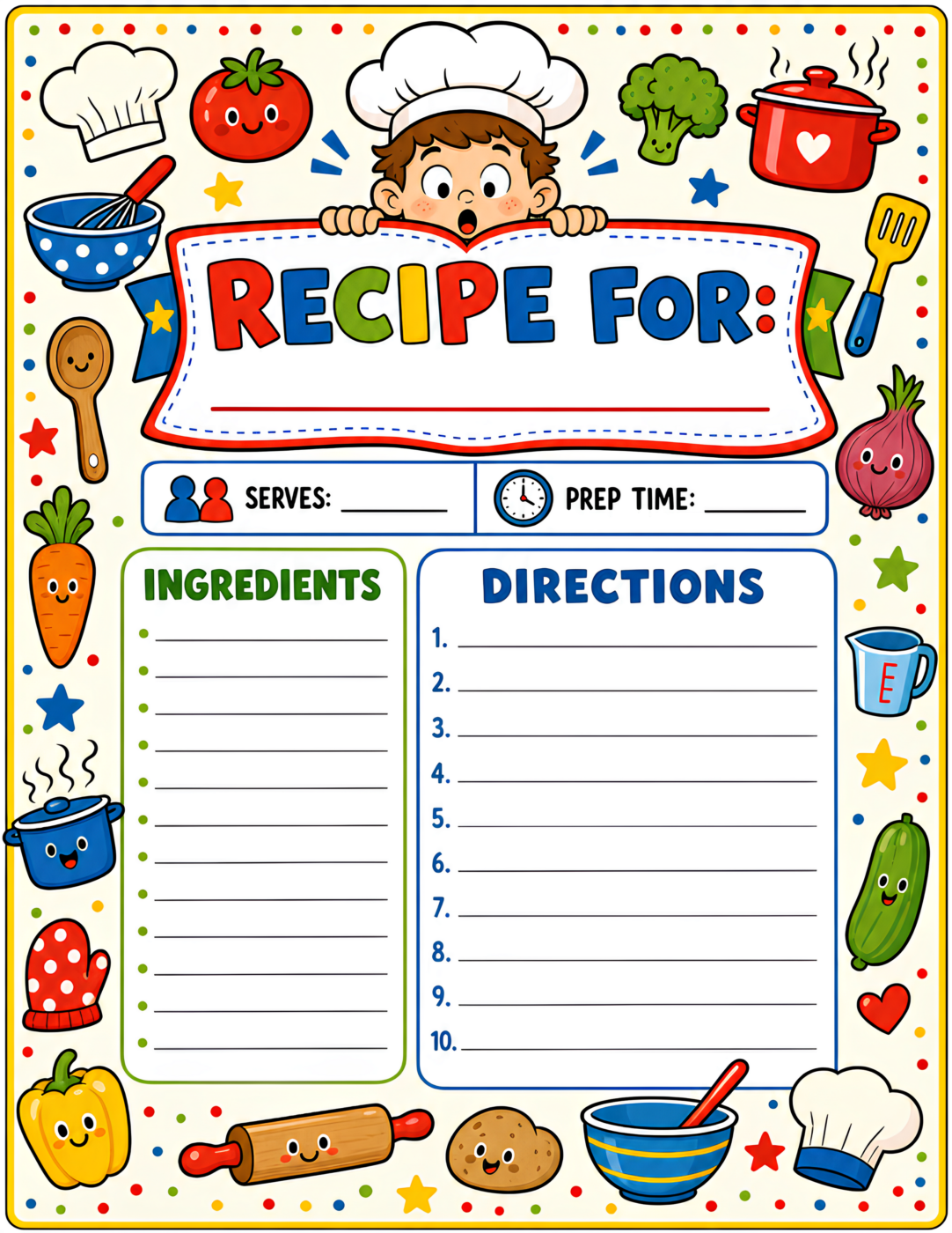 Kids Recipe Template Red Blue Yellow
