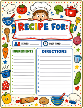 Kids Recipe Template Red Blue Yellow