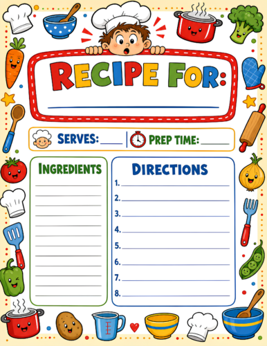 Kids Recipe Template Red Green Blue Yellow