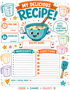 Kids Recipe Template Teal Orange Multicolor