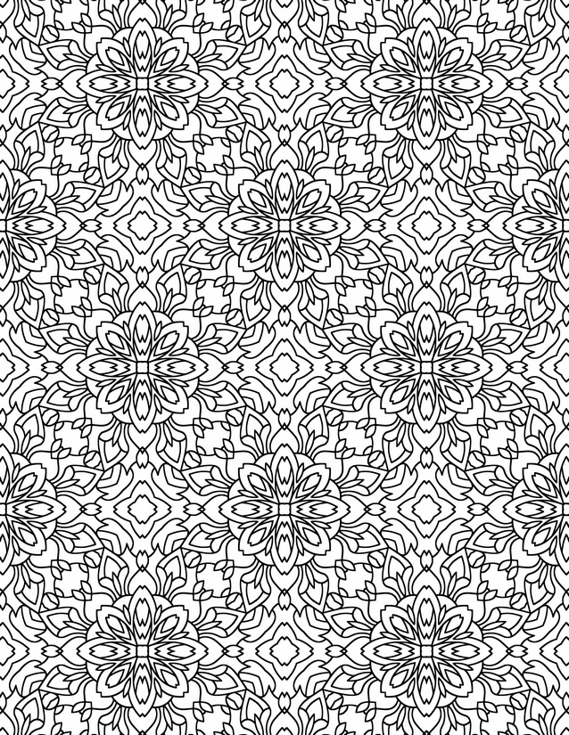 Layered Bloom and Cross Tile Coloring Page, Dense Repeating Fill