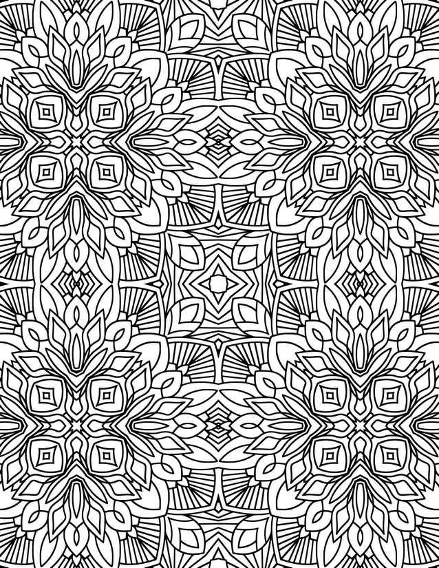 Leaf and Diamond Burst Coloring Page, Radiating Fan Details