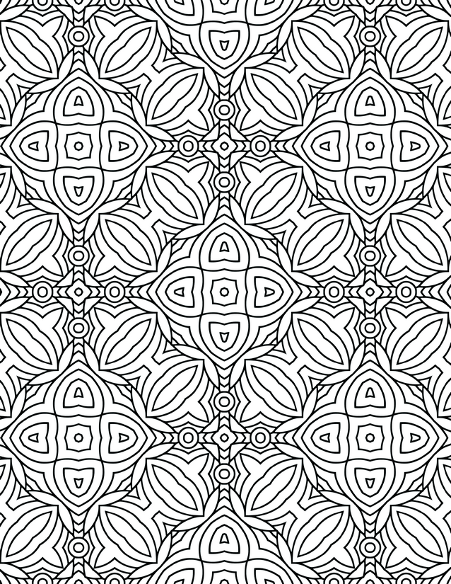 Leaf and Petal Cross Tile Coloring Page, Concentric Layers