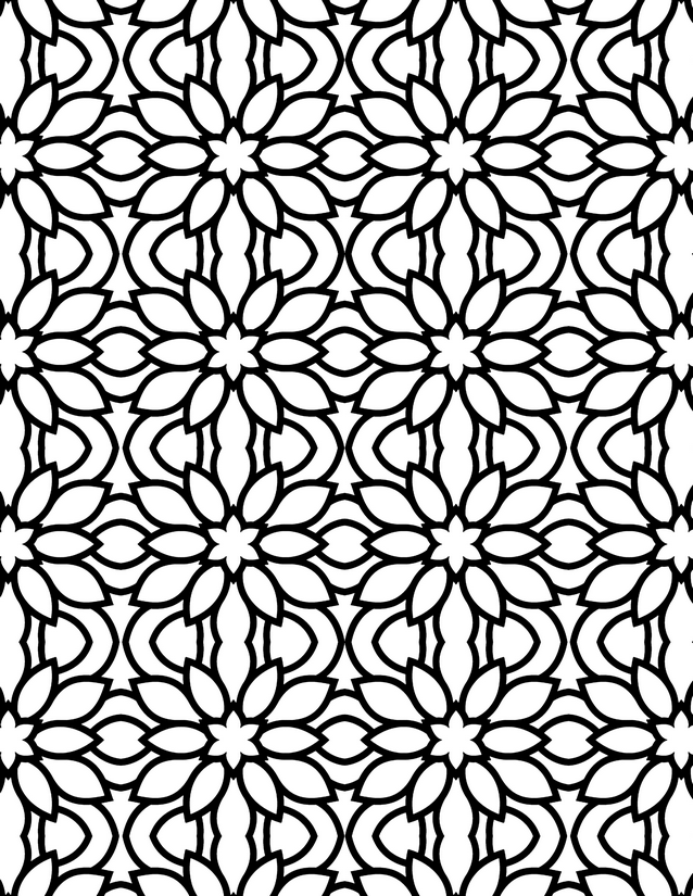 Leaf and Petal Star Tile Coloring Page, Eight-Petal Centers