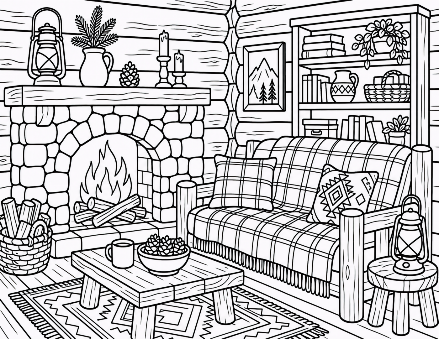 Log Cabin Sofa Stone Fireplace