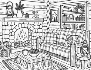 Log Cabin Sofa Stone Fireplace