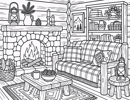 Log Cabin Sofa Stone Fireplace