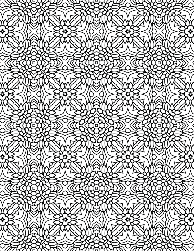 Lotus and Star Tile Coloring Page, Dense Repeating Pattern