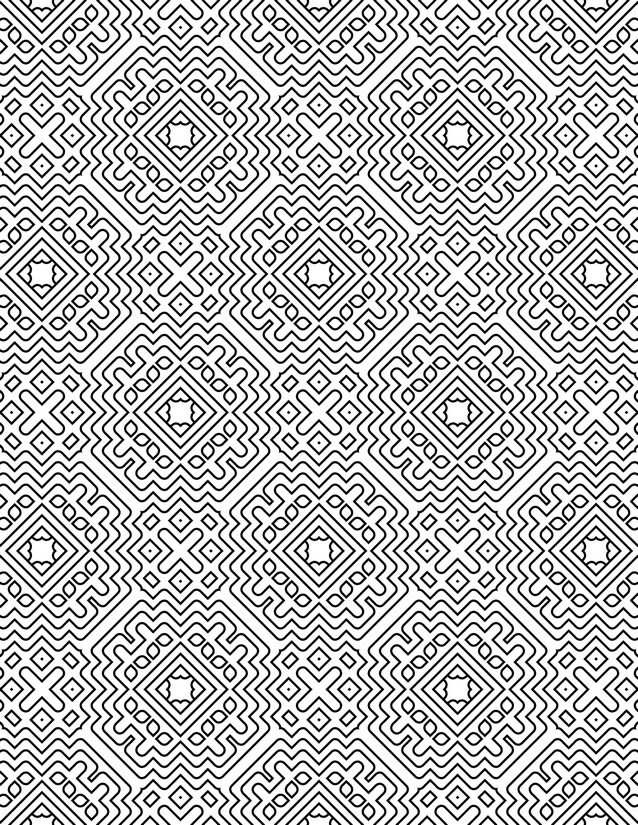 Maze Diamond Tile Coloring Page, Nested Squares and Looping Lines