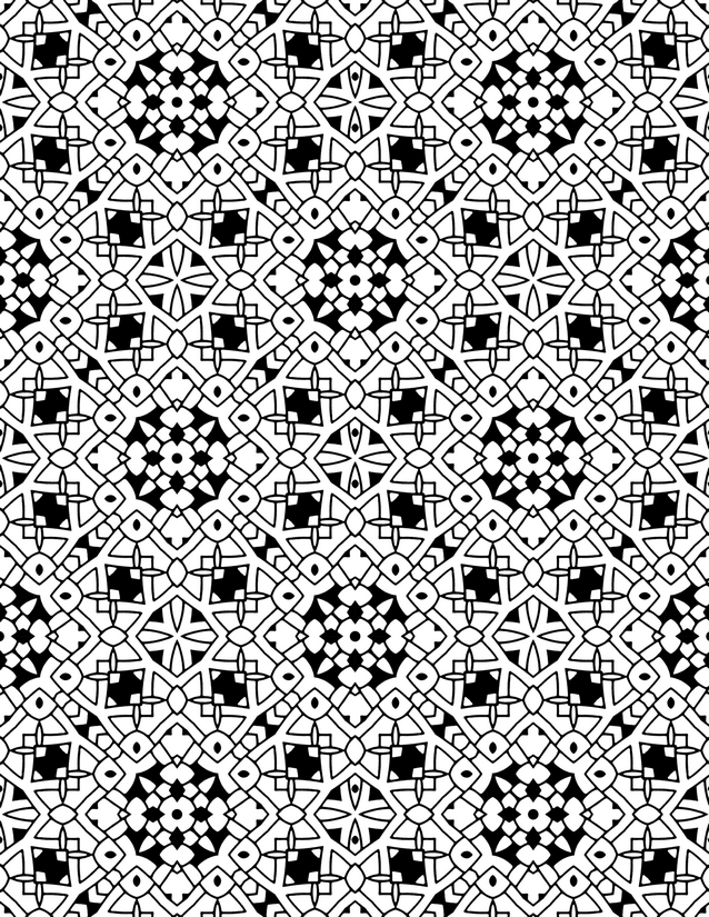 Mosaic Tile Pattern Coloring Page, Repeating Star and Cross Motifs