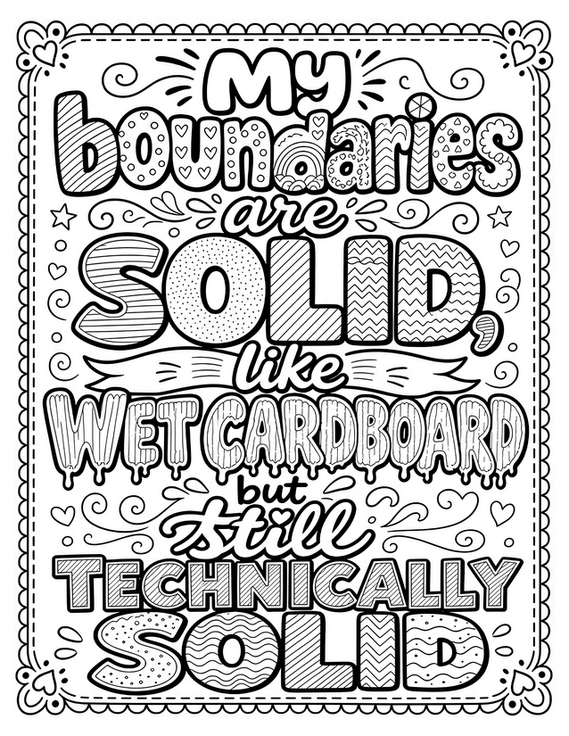 Boundaries Are Solid Like Wet Cardboard Coloring Page