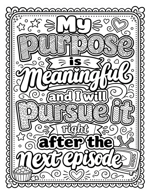 Purpose Is Meaningful Coloring Page, With Popcorn and a TV