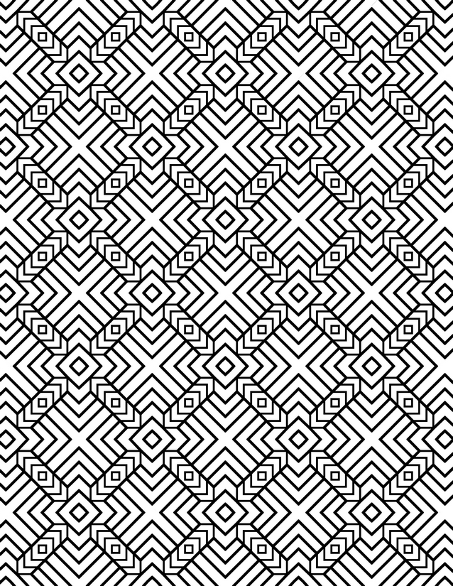 Nested Diamond Chevron Coloring Page, Repeating V-Band Grid