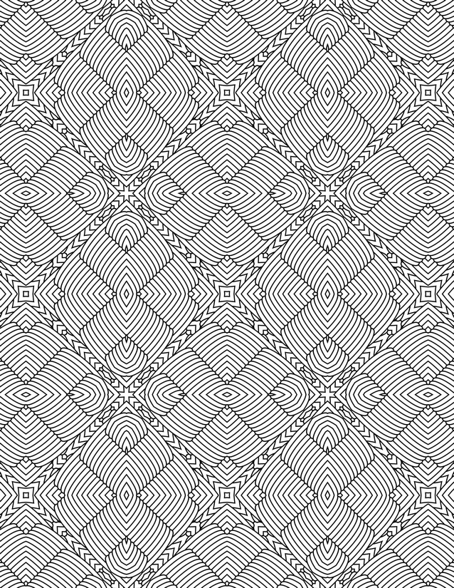Nested Diamond Star Grid Coloring Page, Concentric Lines Throughout