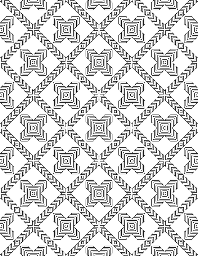 Nested Square Bloom Grid Coloring Page, Braided Diamond Frame