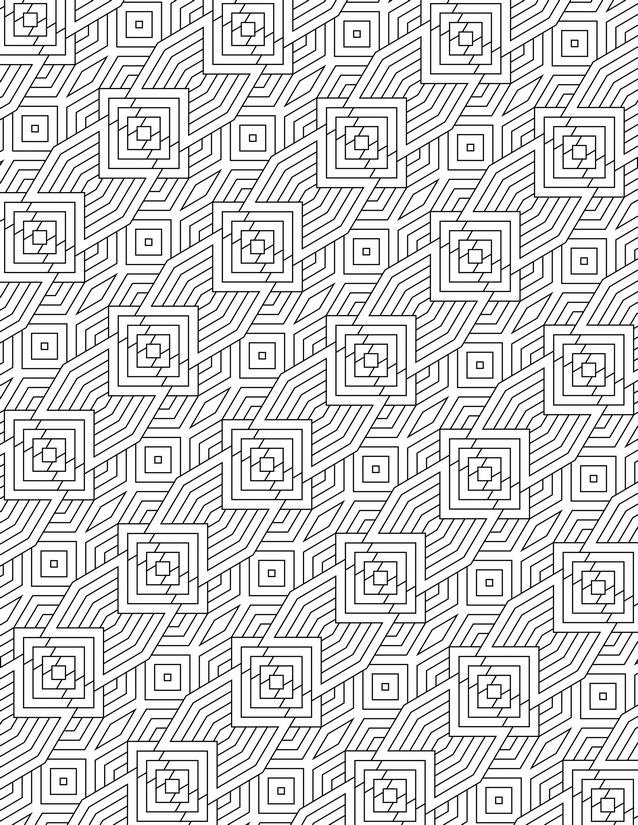 Nested Square Wave Grid Coloring Page, Concentric Squares and Rippling Lines
