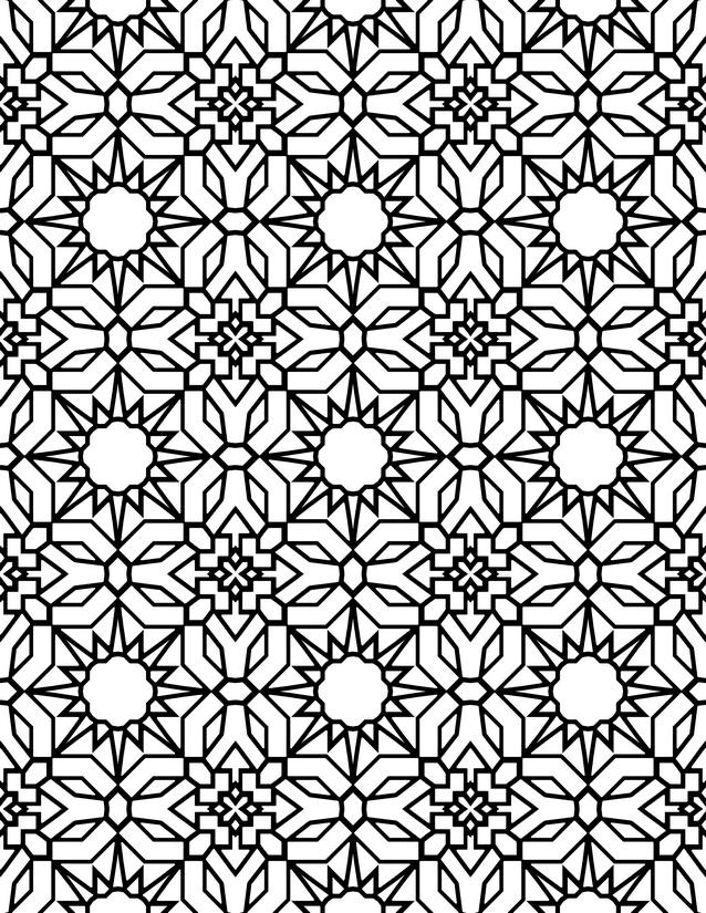 Octagon and Star Bloom Coloring Page, Layered Points and Open Centers