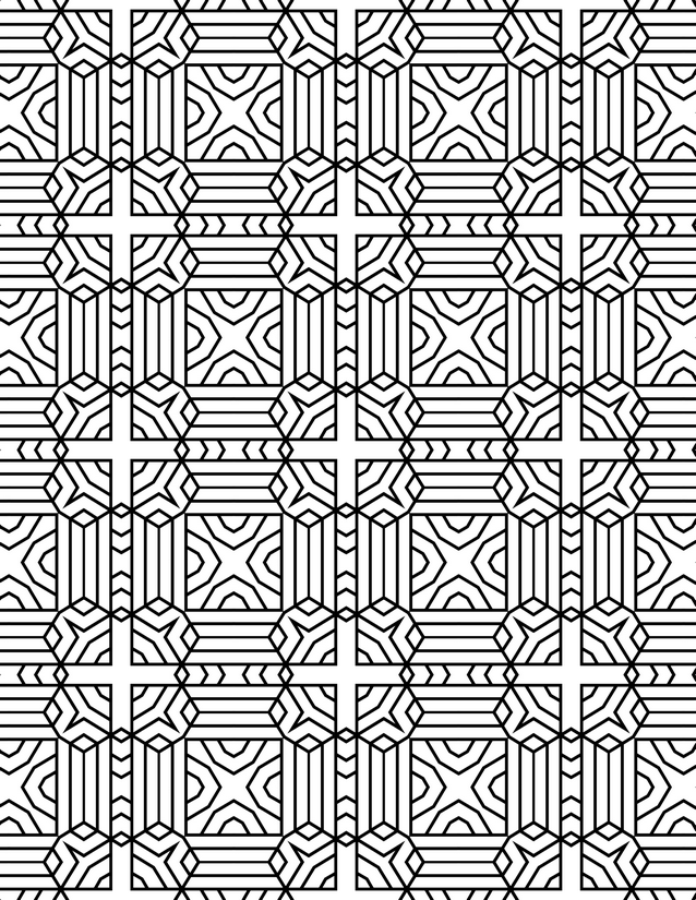 Octagon Cross Grid Coloring Page, Striped Bands and X Centers