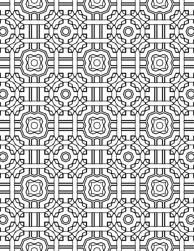Octagon Grid Pattern Coloring Page, Nested Stars and Lattice Bands