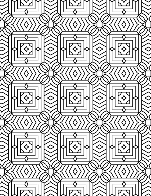 Octagon Square Star Grid Coloring Page, Nested Frames with Diamond Centers