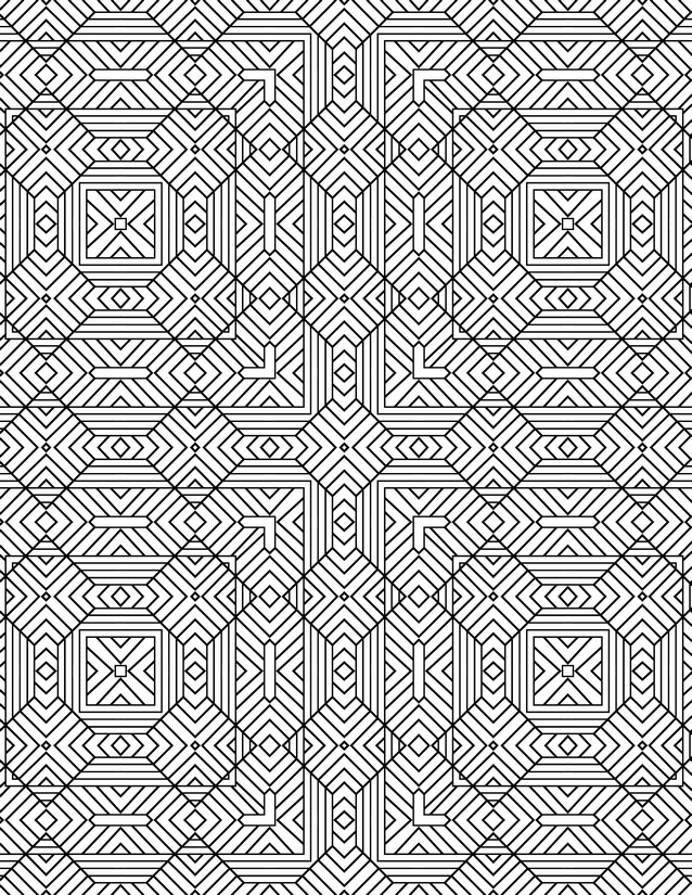 Octagon Square Tile Coloring Page, Nested Lines and Diamond Centers