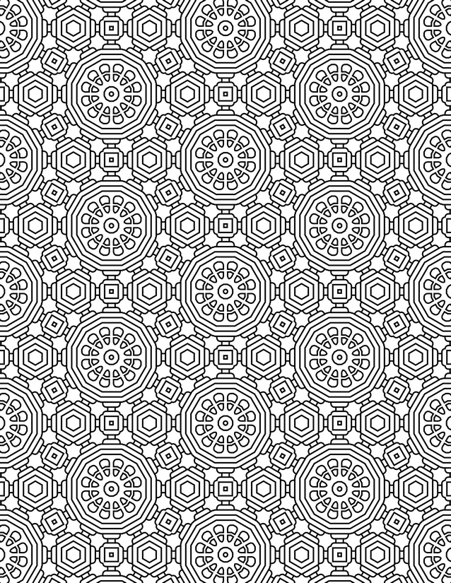 Octagon Wheel Tile Coloring Page, Nested Rings and Spoke Centers