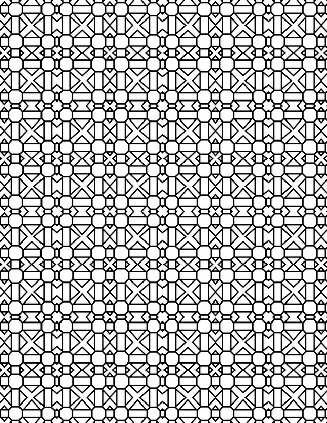 Octagon X Cross Tile Coloring Page, Edge-to-Edge Repeat