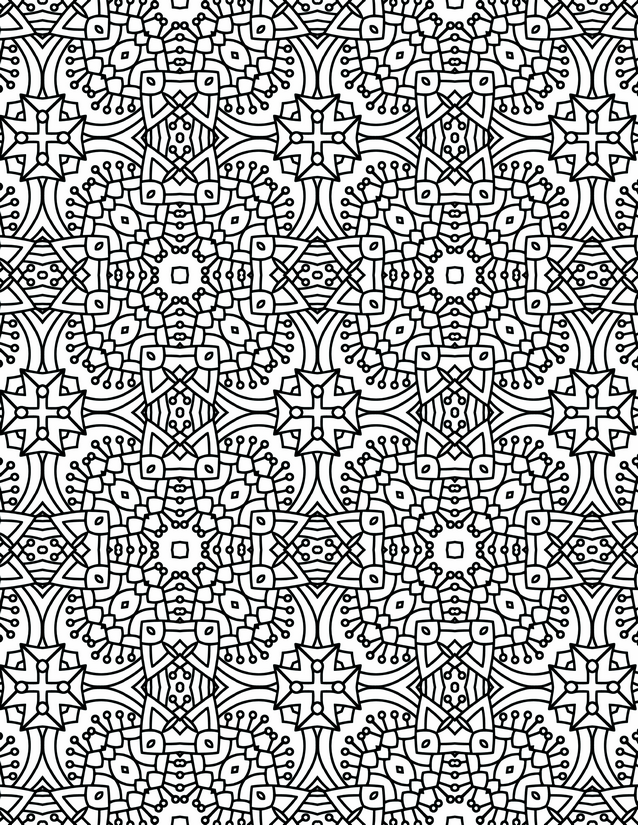 Ornate Medallion Grid Coloring Page, Dotted Clusters and Arc Frames
