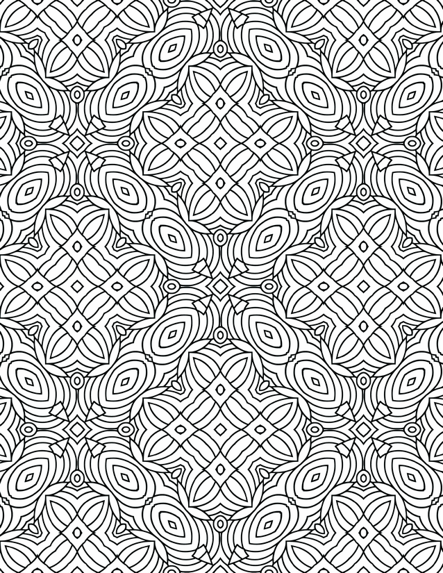 Oval and Diamond Weave Coloring Page, Concentric Petals Throughout