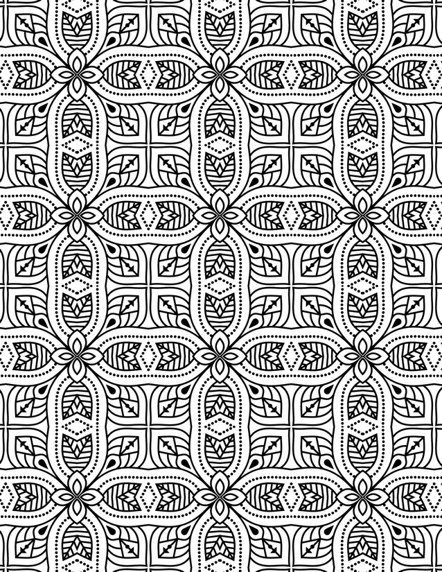 Oval and Leaf Lattice Coloring Page, Dotted Borders Throughout
