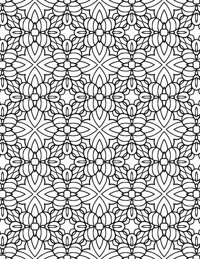 Oval and Petal Tile Coloring Page, Dense Repeating Medallions