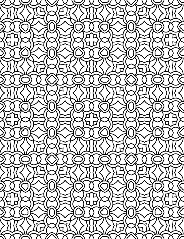 Oval Ring Cross Grid Coloring Page, Interlocking Curved Repeat