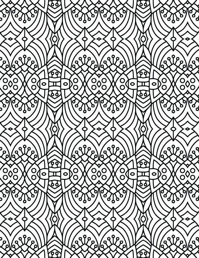 Peacock Fan and Medallion Coloring Page, Concentric Arcs and Crown Details