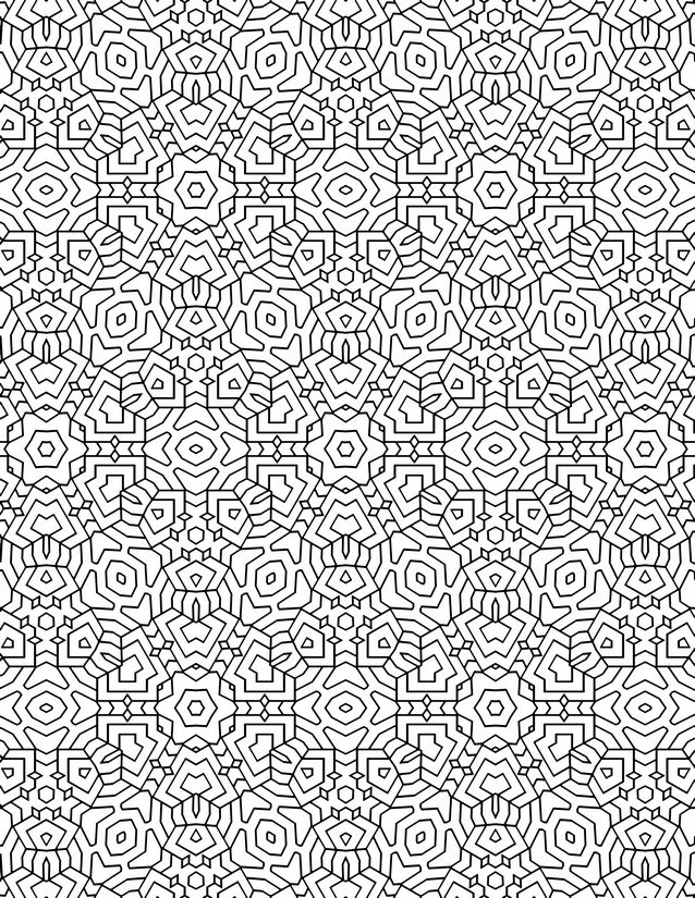 Pentagon and Star Cluster Coloring Page, Dense Repeating Tile