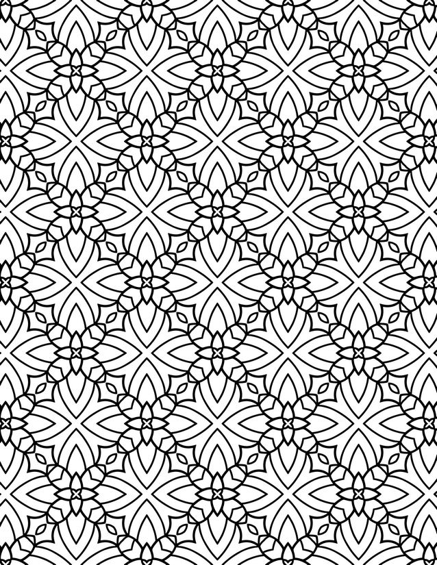 Petal and Arch Tile Coloring Page, Eight-Petal Rosettes
