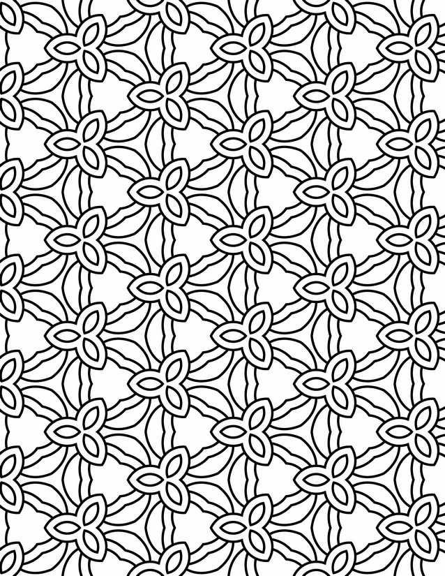 Petal Ring Lattice Coloring Page, Four-Petal Clusters and Curved Arcs