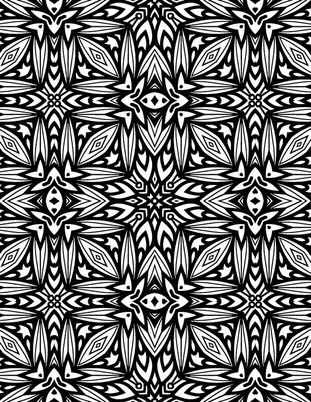 Pointed Petal Star Grid Coloring Page, Striped Leaf Bursts