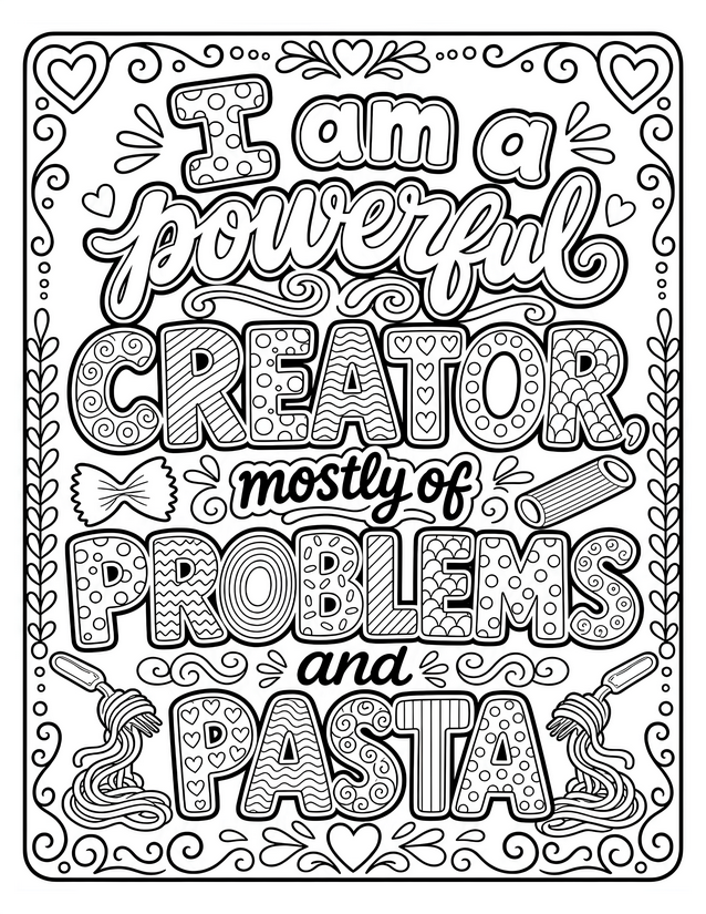 Powerful Creator Mostly of Problems and Pasta Coloring Page