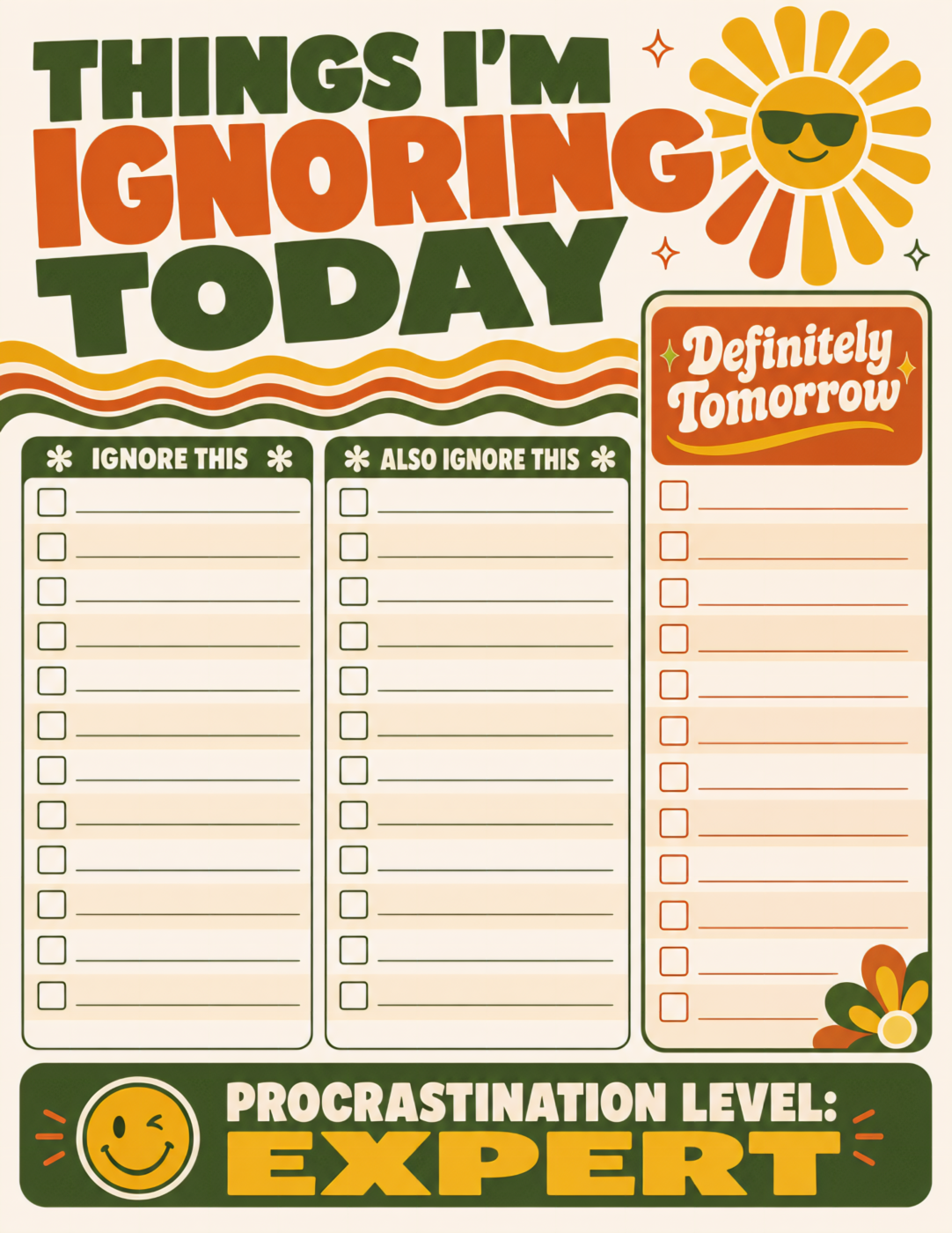 Procrastination Checklist Retro Groovy