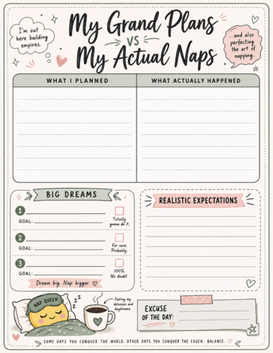 Productivity Planner Page Nap Goals