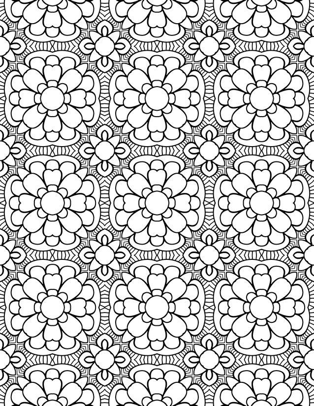 Puffy Bloom and Crosshatch Grid Coloring Page