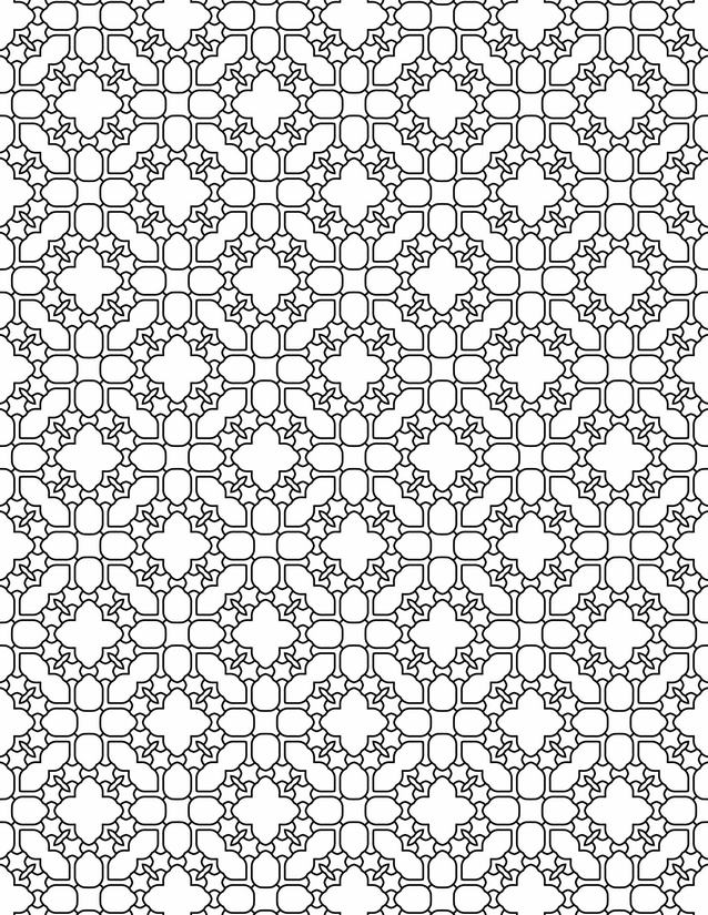 Quatrefoil Star Tile Coloring Page, Dense Repeating Grid
