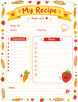 Recipe Journal Page Hand Drawn Golden Yellow Red White
