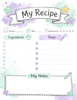 Recipe Journal Page Hand Drawn Watercolor Lavender Mint White