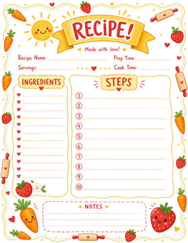Recipe Journal Page Warm Yellow Red Cream