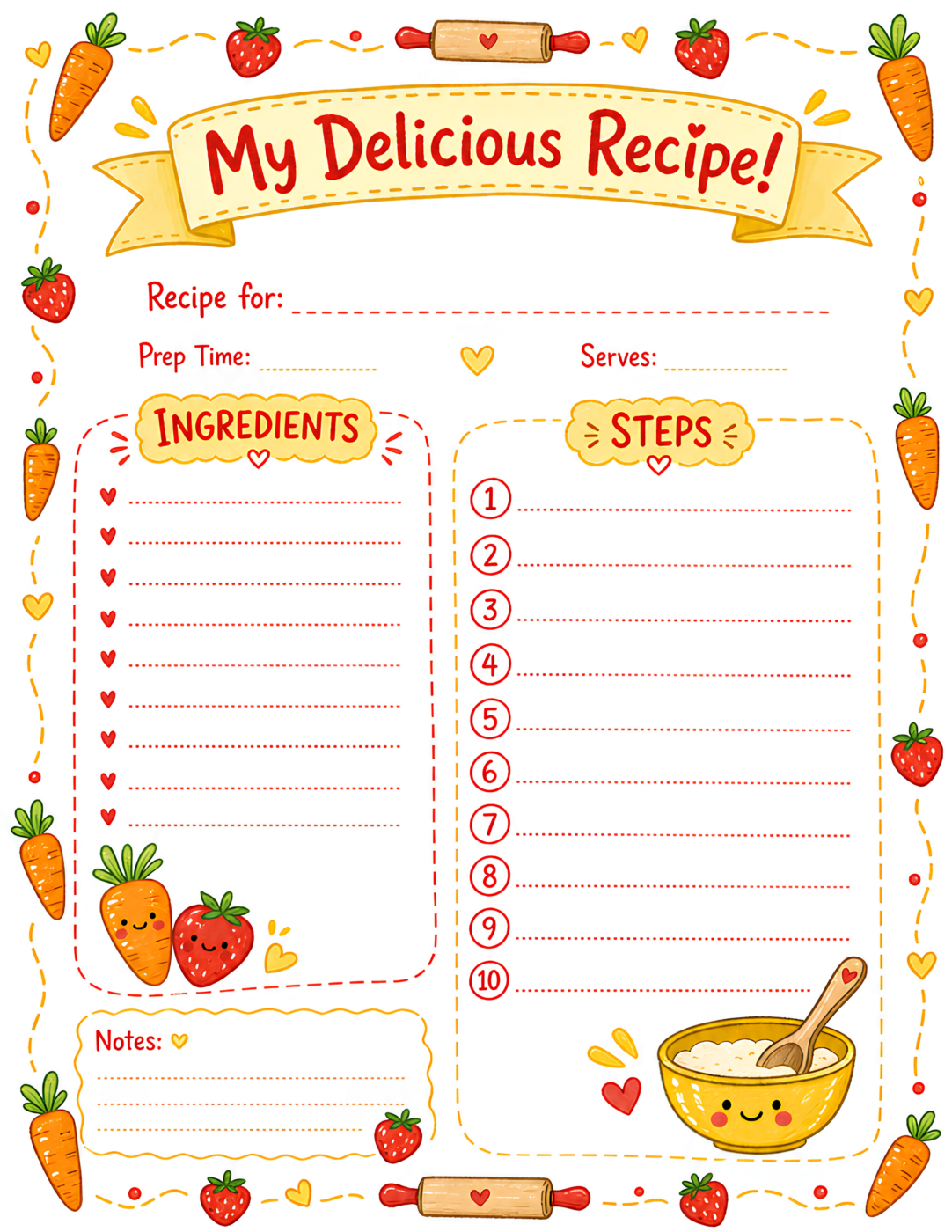 Recipe Journal Page Warm Yellow Red Orange